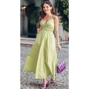 Zara Light Green Midi Dress with V-Neck